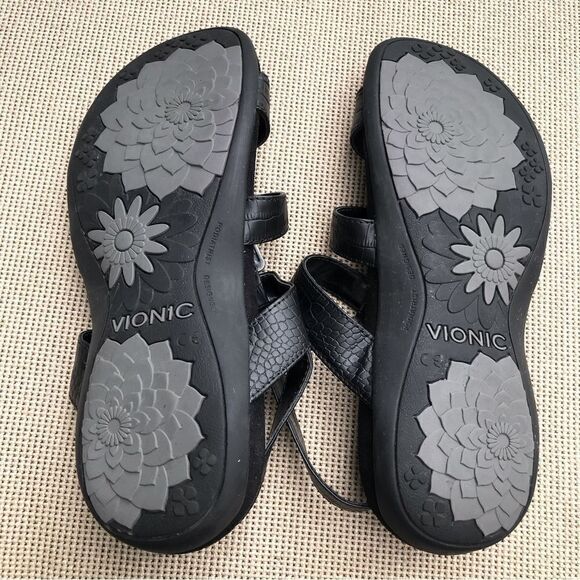 Vionic AMBER Black Triple Strap Embellished Orthotic Support Slingback Sandals - Picture 8 of 12